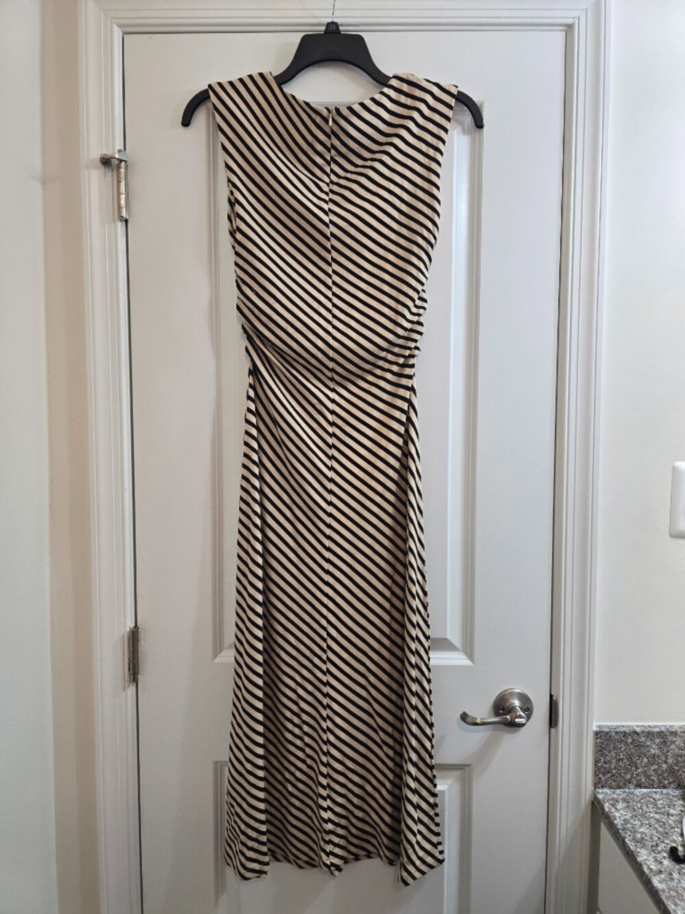 H&M Striped Gathered Bodycon Dress - Light Beige and Black Stripes - Picture 8 of 11